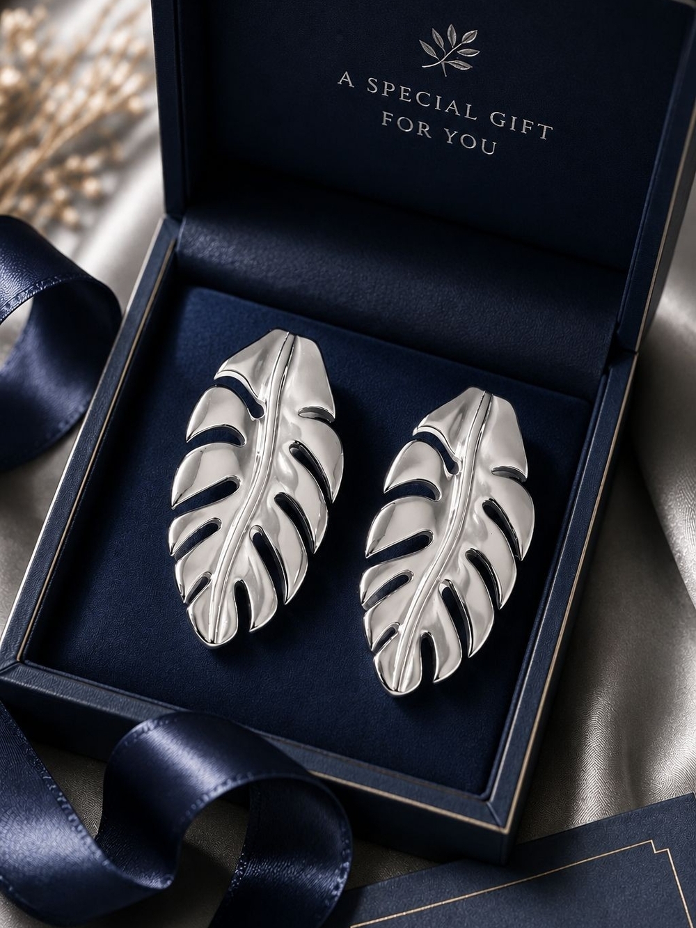 Silver Leaf Drop Earrings - Picture 4 of 7